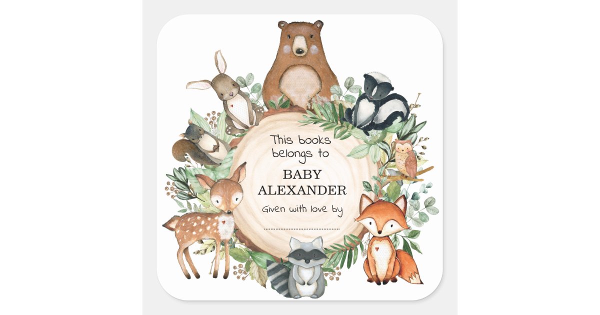 Cute Woodland Animals Baby Shower Bookplate Labels | Zazzle.com.au