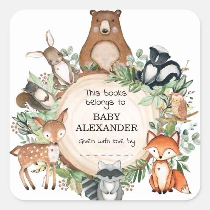 Cute Woodland Animals Baby Shower Bookplate Labels