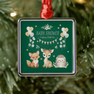 Cute Woodland Animals Baby Shower Fox, Deer Metal Ornament