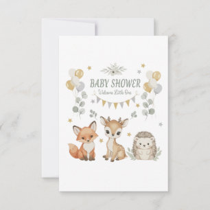 Cute Woodland Animals Baby Shower Fox, Deer Thank You Card