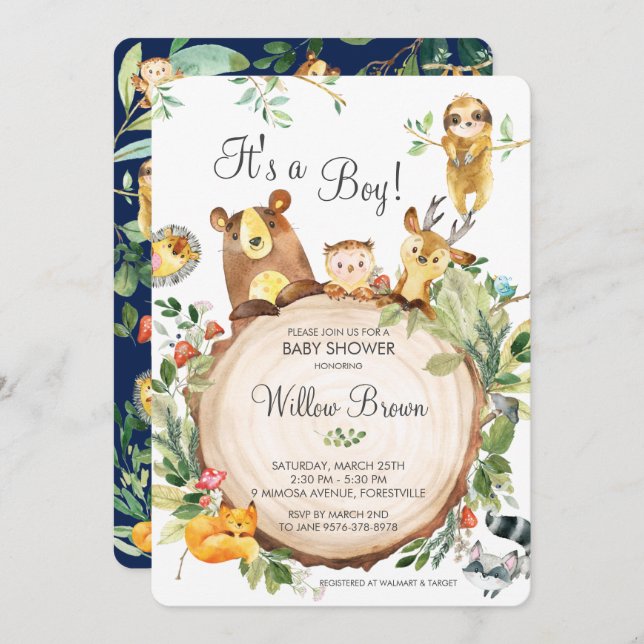 Cute Woodland Animals Baby Shower Gender Neutral Invitation (Front/Back)