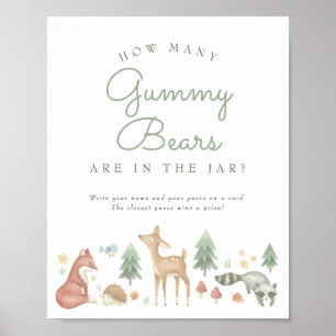 Cute Woodland Animals Baby Shower Guessing Game Poster