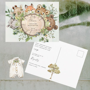 Cute Woodland Animals Baby Shower  Invitation Postcard