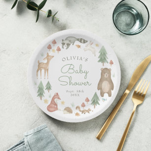 Cute Woodland Animals Baby Shower Paper Plate