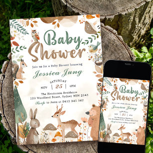 Cute Woodland Animals  Baby Shower Party  Invitation
