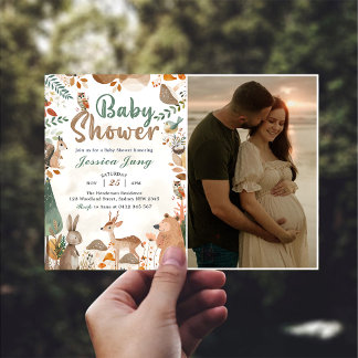 Cute Woodland Animals Baby Shower Party Photo Invitation