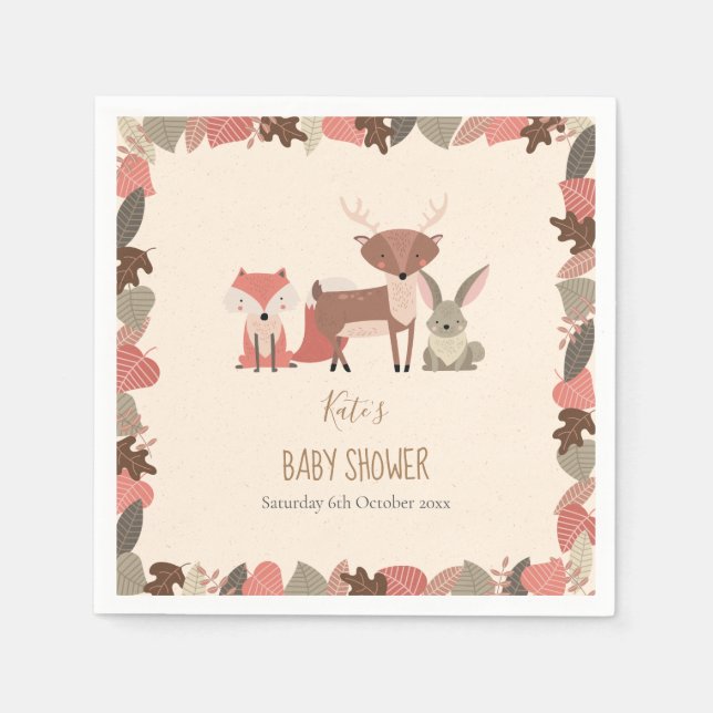 Cute Woodland Animals Baby Shower / Sprinkle Napkin (Front)