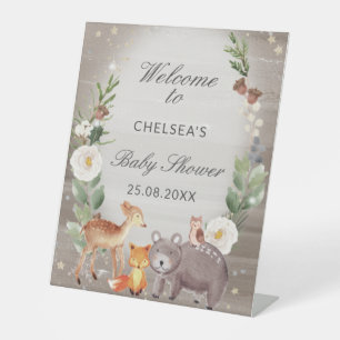 Cute Woodland Animals Baby Shower Welcome  Pedestal Sign