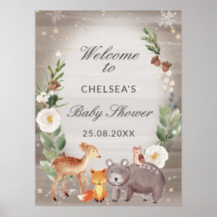 Cute Woodland Animals Baby Shower Welcome Poster