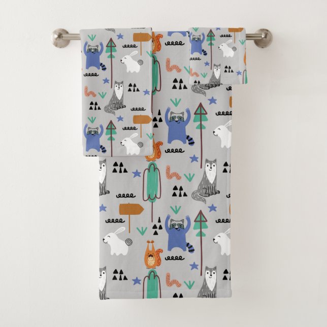 Cute Woodland Animals  Bath Towel Set (Insitu)