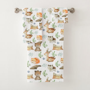 Cute Woodland Animals Bath Towel Set