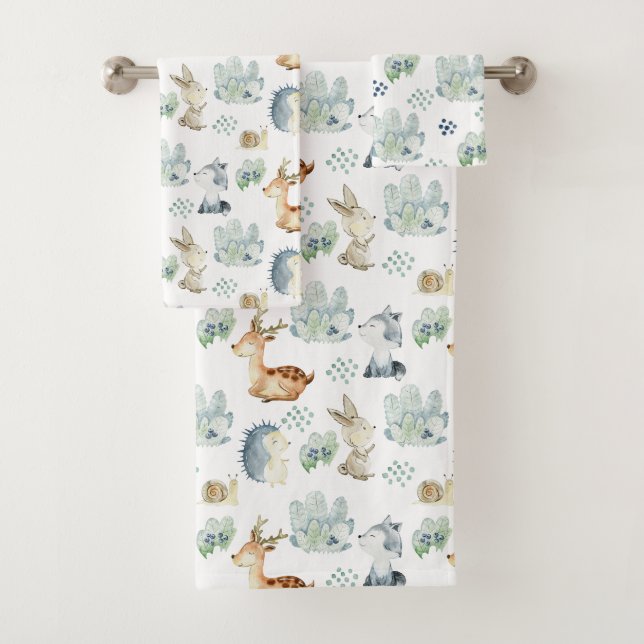 Cute Woodland Animals  Bath Towel Set (Insitu)
