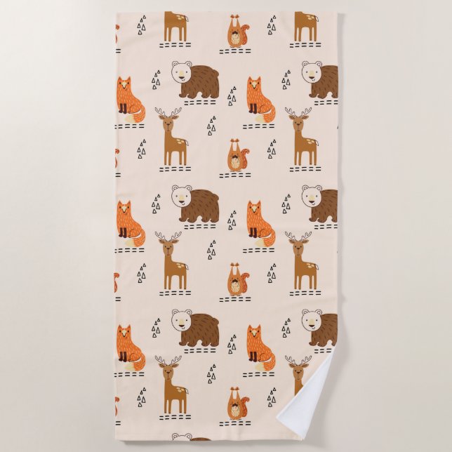 Cute Woodland Animals  Beach Towel (Front)