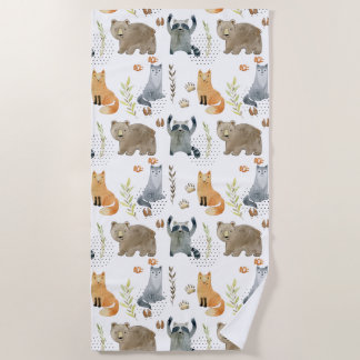 Cute Woodland Animals  Beach Towel
