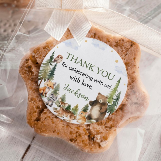 Cute Woodland Animals Birthday Classic Round Sticker (Creator Uploaded)