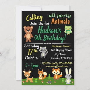 Cute woodland animals birthday invitation