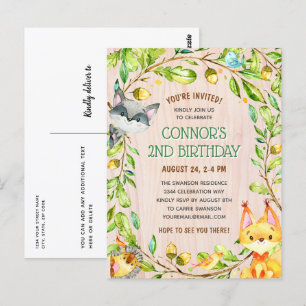 Cute Woodland Animals Birthday Party Invitation Postcard