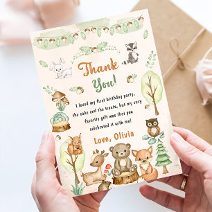 Cute Woodland Animals Birthday Thank You Card