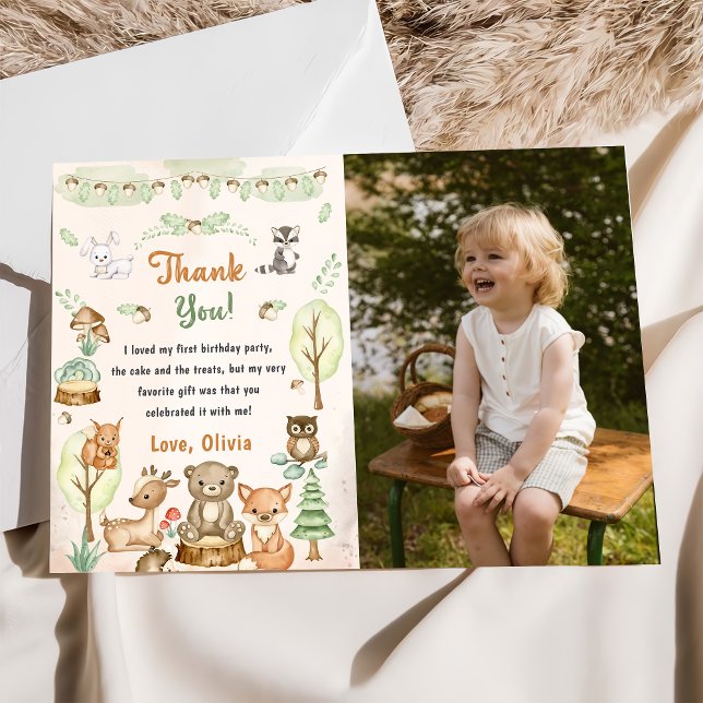 Cute Woodland Animals Birthday Thank You Card (Creator Uploaded)