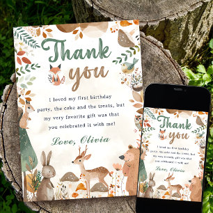 Cute Woodland Animals Birthday Thank You Card
