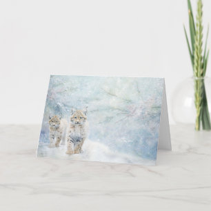 Cute Woodland Animals Bobcats In Snow Greeting  Card