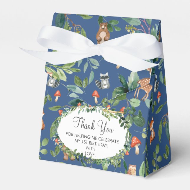 Cute Woodland Animals Boy 1st Birthday Thank You Favour Box (Front Side)