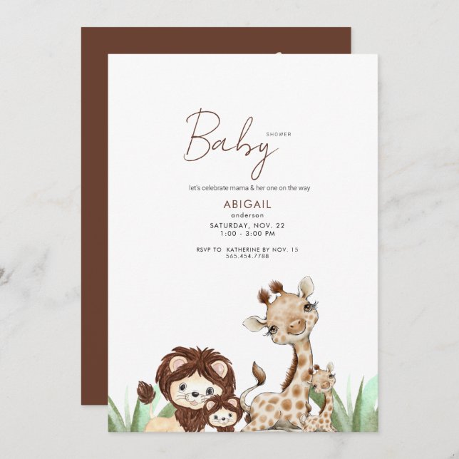 Cute Woodland Animals Brown & White Baby Shower Invitation (Front/Back)