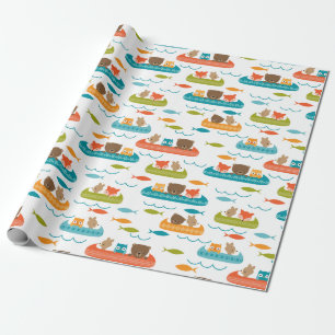 Cute Woodland Animals Canoe Pattern Wrapping Paper