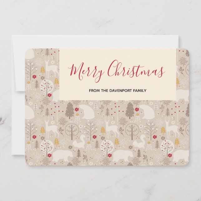Cute Woodland Animals Christmas Pattern Holiday Card (Front)
