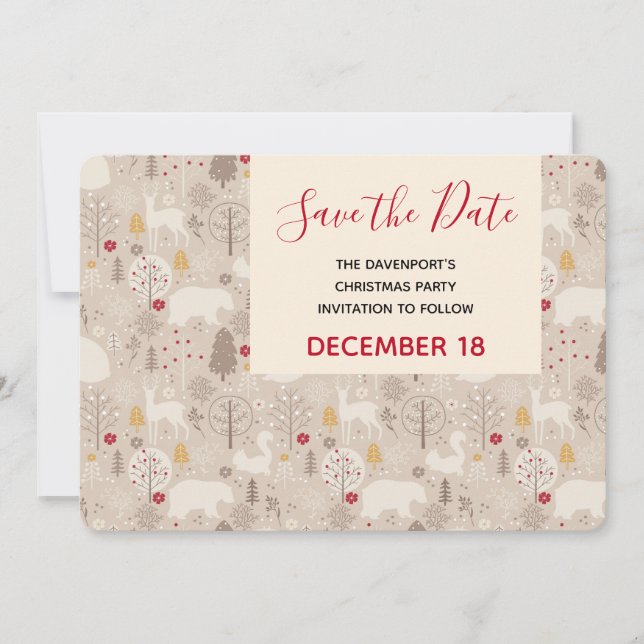 Cute Woodland Animals Christmas Pattern Party Save The Date (Front)