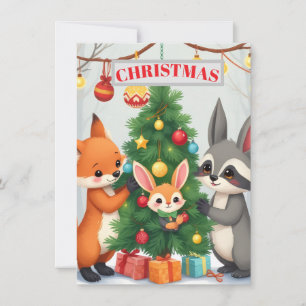 Cute Woodland Animals Christmas Tree Card