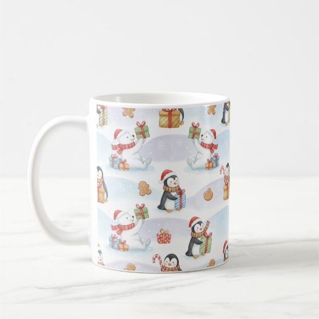 Cute Woodland Animals ChristmasPattern Holiday Mug (Left)