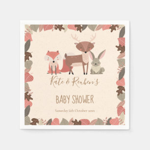 Cute Woodland Animals Couples Baby Shower Napkin