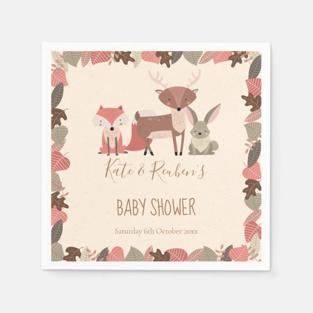 Cute Woodland Animals Couples Baby Shower Napkin (Front)