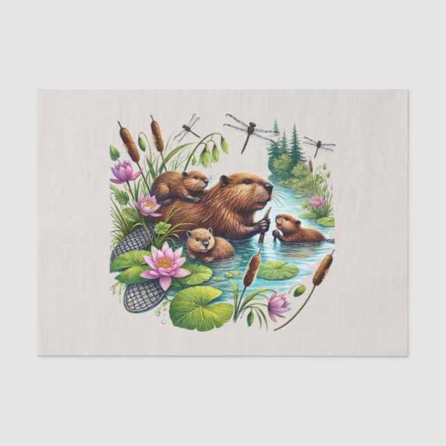 Cute woodland animals decoupage beaver tissue paper (Front)