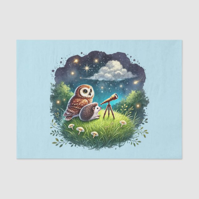 Cute woodland animals decoupage owl hedgehog tissue paper (Front)