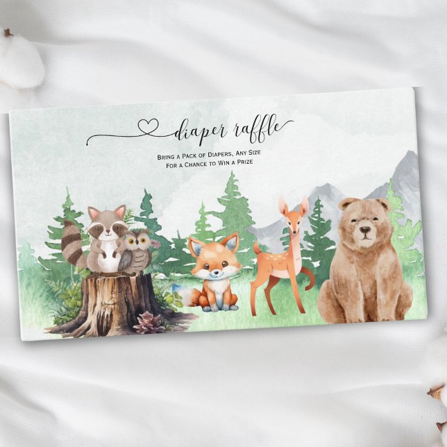 Cute Woodland Animals Diaper Raffle for Baby Enclosure Card (Creator Uploaded)