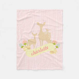 Cute Woodland Animals Fawn & Flowers Personalised Fleece Blanket