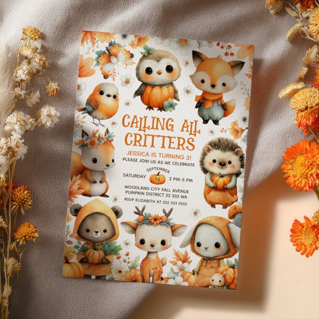 Cute Woodland Animals Festive Autumn Kids Birthday Invitation (Creator Uploaded)