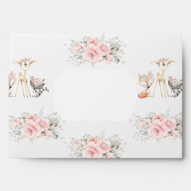 Cute Woodland Animals Floral Baby Shower Birthday Envelope (Front)
