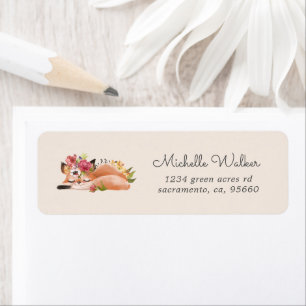 Cute Woodland Animals Floral Fox Return Adress Address Label