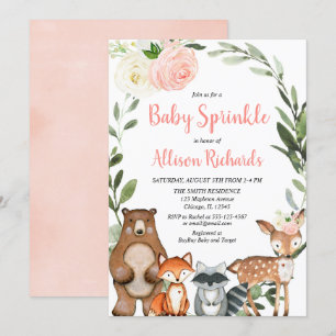 Cute woodland animals floral girl baby sprinkle invitation