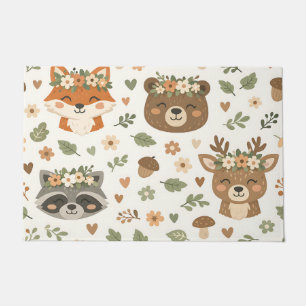 Cute Woodland Animals Floral Pattern Doormat