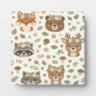 Cute Woodland Animals Floral Pattern Plaque