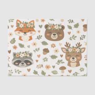 Cute Woodland Animals Floral Pattern Tissue Paper
