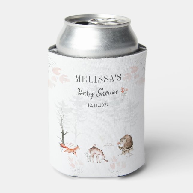 Cute Woodland Animals Forest Baby Shower Can Cooler (Can Front)