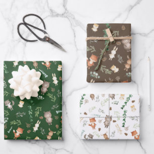 Cute Woodland Animals Forest Greenery Baby Shower Wrapping Paper Sheet