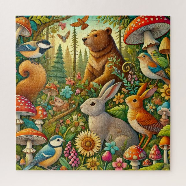 🌿 Cute Woodland Animals Forest Nature Kids Jigsaw Puzzle (Vertical)