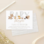 Cute Woodland Animals | Gender Neutral Baby Shower Invitation<br><div class="desc">Create your own 'Cute Woodland Animals | Gender Neutral Baby Shower' invitations using these templates by Eugene Designs. These modern woodland baby shower invitations, with the word "baby" cut out in a wood texture (image) surrounded by baby forest animals - a deer, a squirrel, a fox, a guinea pig, a...</div>