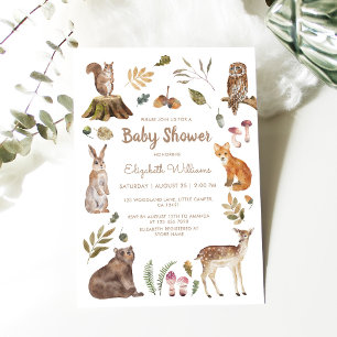 Cute Woodland Animals Gender Neutral Baby Shower Invitation